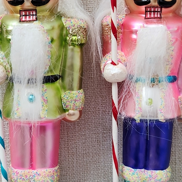 Candy Nutcracker Glass Ornaments - Set of 2 - Pink Blue Candyland Christmas - Picture 8 of 9